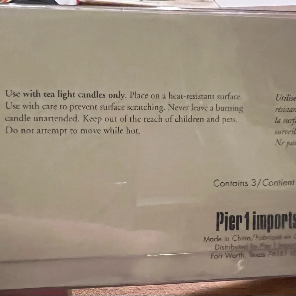 VTG Set of 3 Pier 1 Imports Glass Tea Light Holders Blue Pink Green NIB
